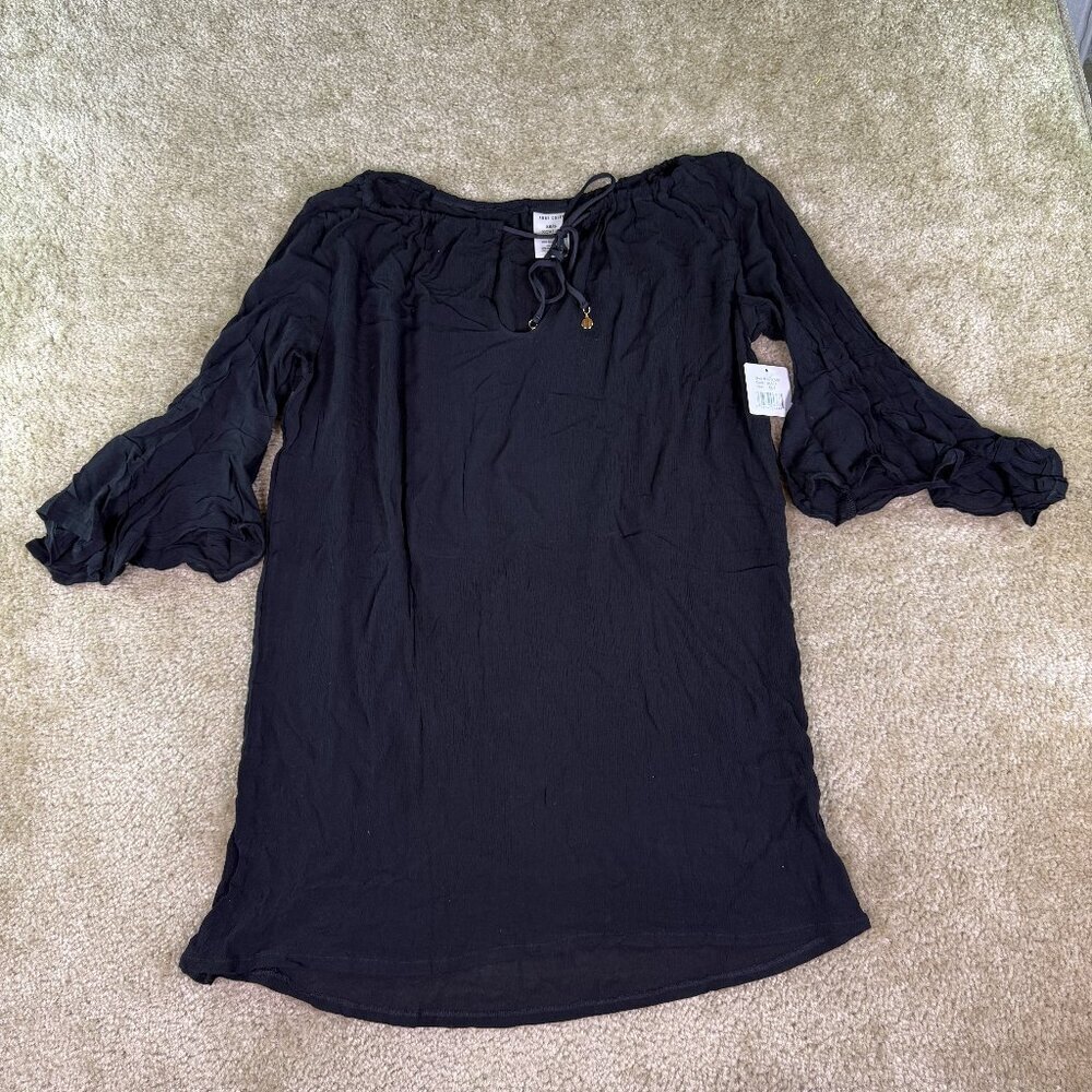 Anne Cole NWT Black Semi Sheer Plunge Neck Tunic Top Cover Up XS E909